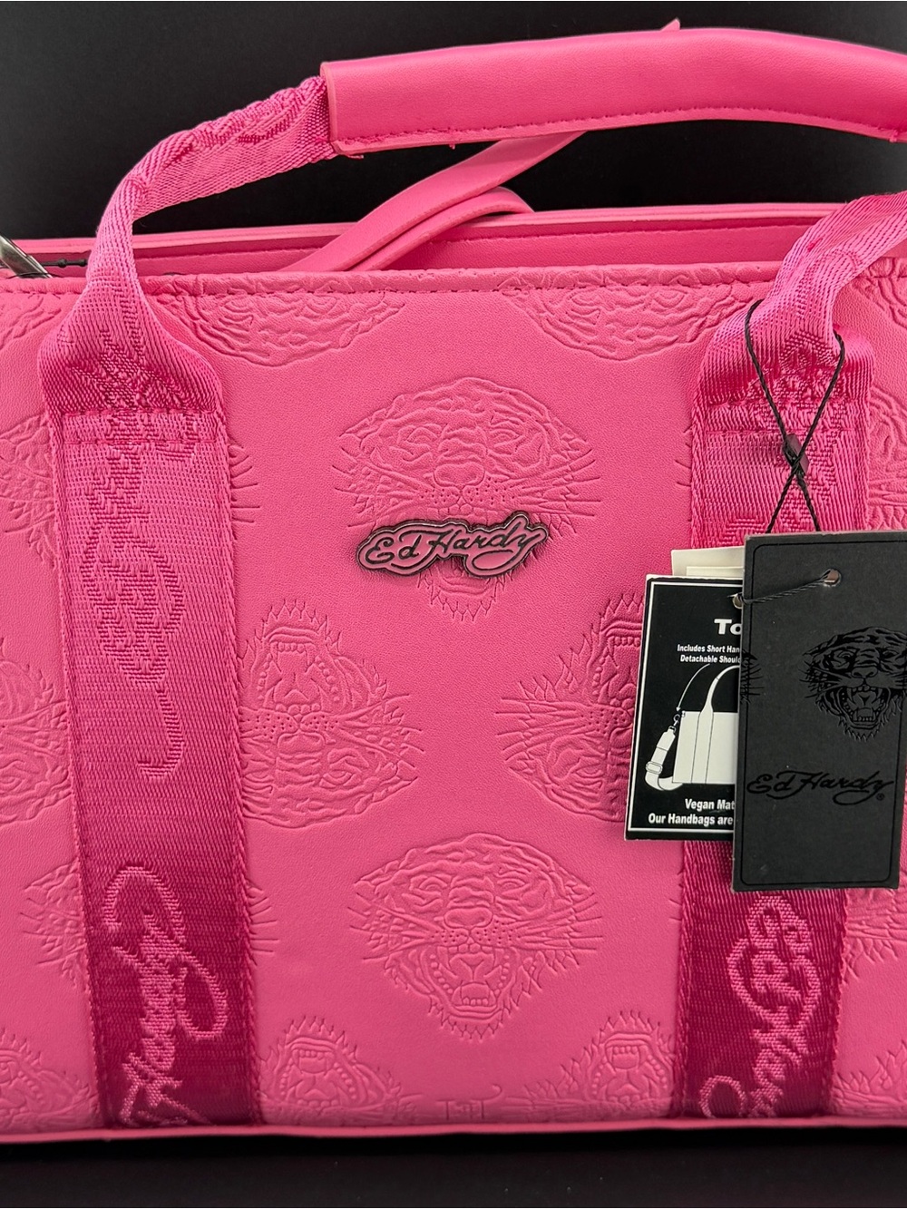 NEW NWT Ed Hardy Hot Pink Tiger Embossed Tote Satchel Crossbody Purse